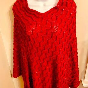 Fringed Poncho Style Sweater with Sequins